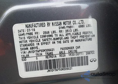 2016 Infiniti Q50 3.0T Premium z USA, uszkodzony, nr VIN JN1EV7AP5GM306421